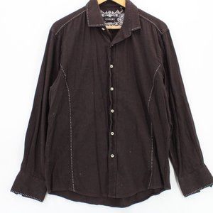 Zagiri Shirt Mens Dark Brown Button Down Long Sleeve Textured Pattern Large L